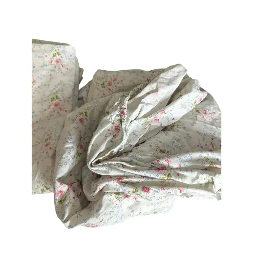 Lauren Ralph Lauren Pink Cottage Daisy Fitted Flat Sheet Twin Cottagecore